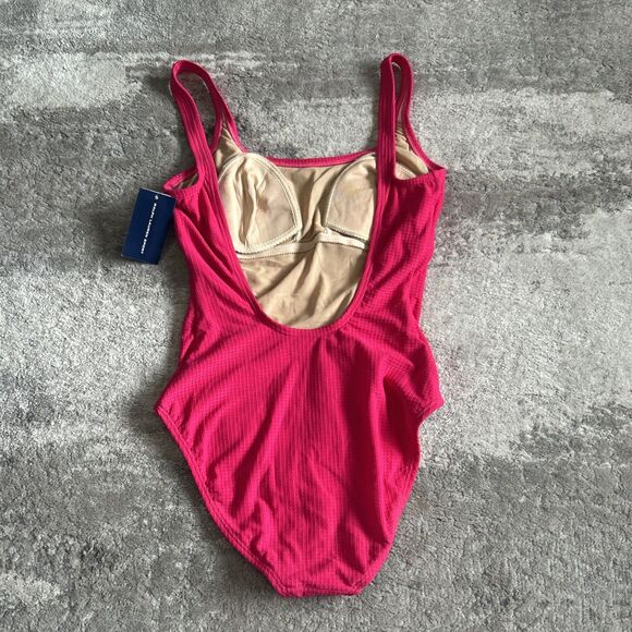 Ralph Lauren Sport Swimsuit Womens 14 One Piece Bathing Hot Pink Vintage USA New - Picture 9 of 10